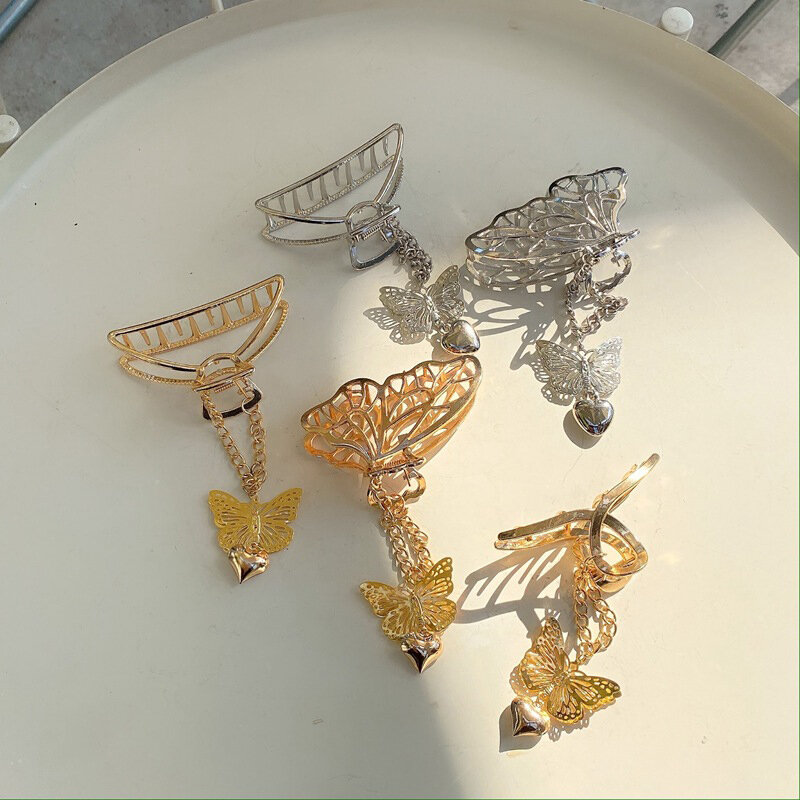 Klipsy motylkowe koreański złoty frędzle metalowe do włosów klamra nakrycia głowy akcesoria do włosów dla dziewczynek