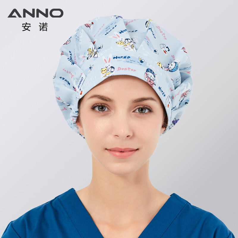 Anno-bonés de algodão femininos para hospitais e enfermeiras, chapéus bufantes para cuidado com a pulseira, cabelo longo, desgaste em cloro.