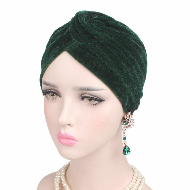 Chapéu de turbante casual de veludo duplo elástico feminino, headwrap neon hijab de veludo dourado, headwear muçulmano, novo estilo fashion