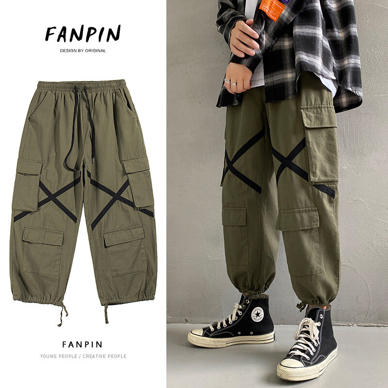Pantalon Cargo imprimé pour homme, vêtement décontracté, ample, taille moyenne, avec poches, mode Hip Hop, Streetwear