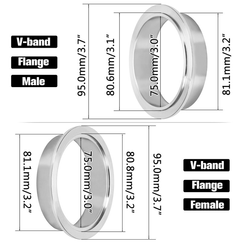 (2 pz/lotto) 3.0 "flangia v-band in acciaio inossidabile di alta qualità 304 femmina e maschio o normale flangia a V