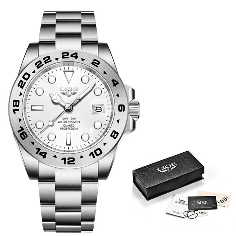 LIGE Luxury แฟชั่น Diver นาฬิกาผู้ชาย30ATM นาฬิกากันน้ำกีฬานาฬิกา Mens Quartz นาฬิกาข้อมือ Relogio Masculino
