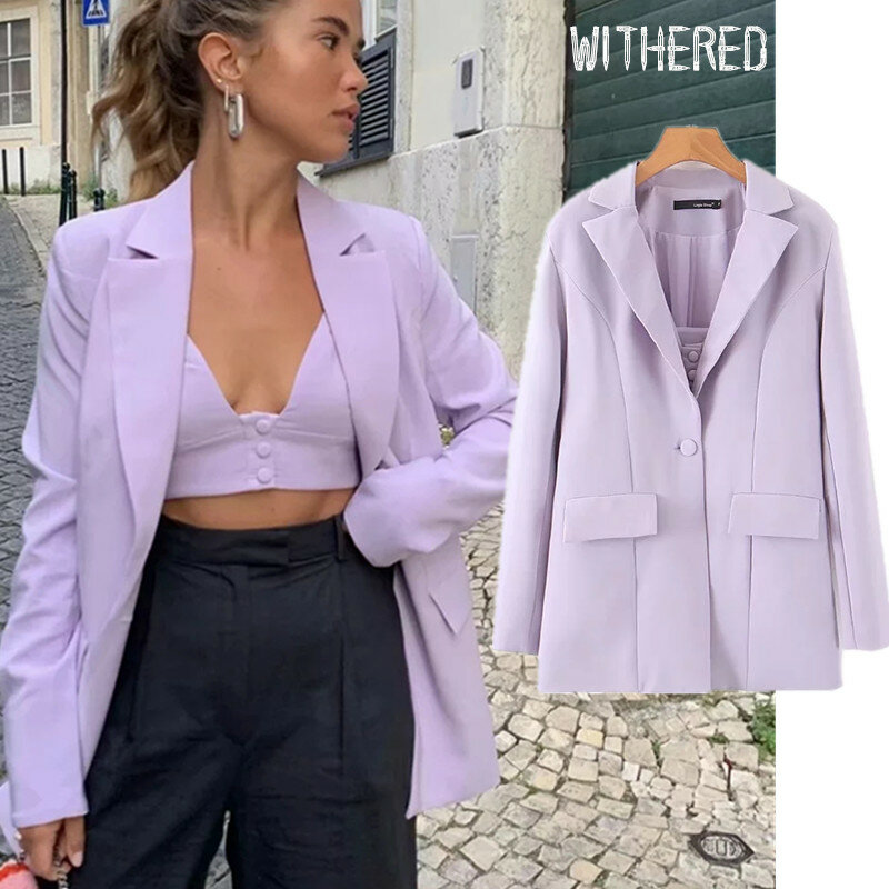 Withered purple blazer feminino blazer mujer 2019 women blazers and jackets high waist shorts women short feminino 2 pieces set