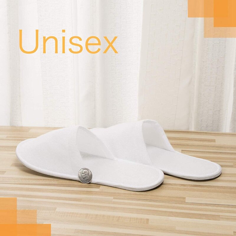 Одноразовые тапочки, 12 пар одноразовых тапочек с закрытым носком, подходящий размер для мужчин и женщин, для гостиниц, использования в спа, белые