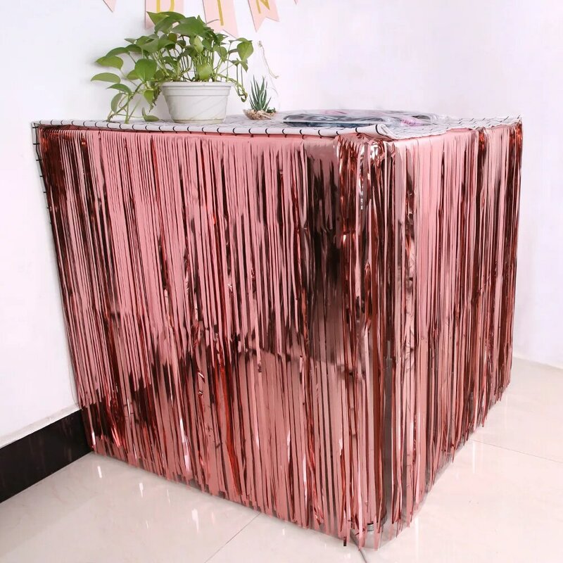 275x75 cm Hawaii Party Decoration Table Skirt Foil Fringe Metallic Tinsel Table Skirt For Wedding Birthday Party Decoration