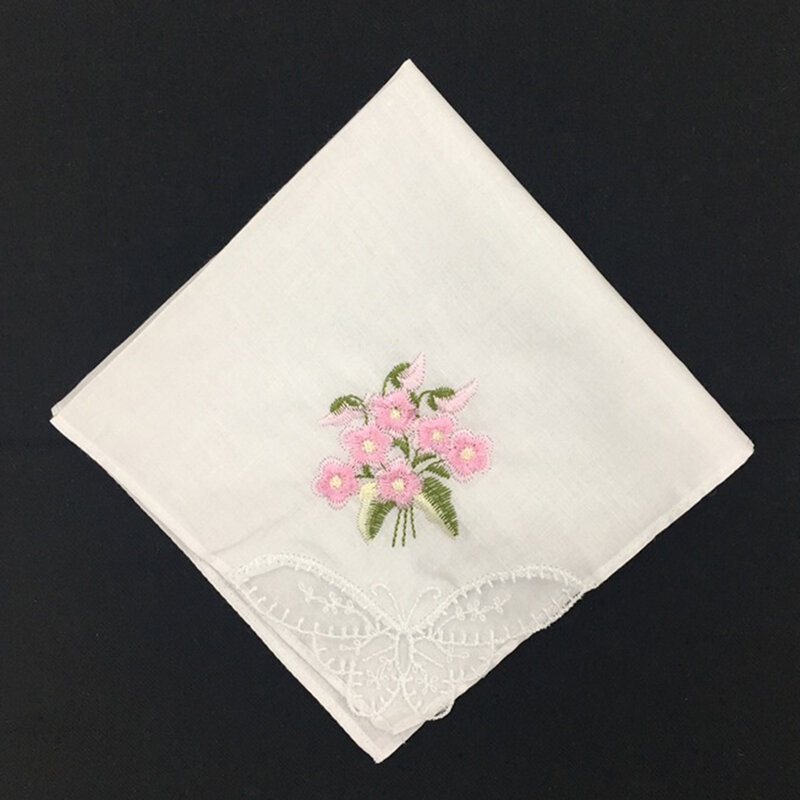 Pañuelos clásicos de algodón para mujer, toalla de bolsillo lavable con encaje bordado, 28x28cm, 12 unidades