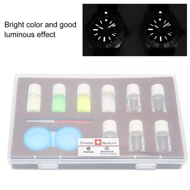 Kit polvere fluorescente luminosa per orologio a 4 colori 5 pezzi avviso notte liquido di miscelazione