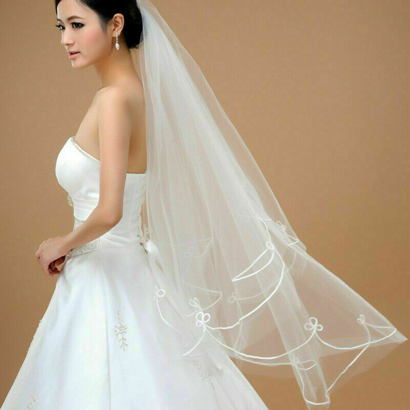 Hair Yarn Edge Bridal Veil 1.5 Meters Crescent Wedding Dress Veil White