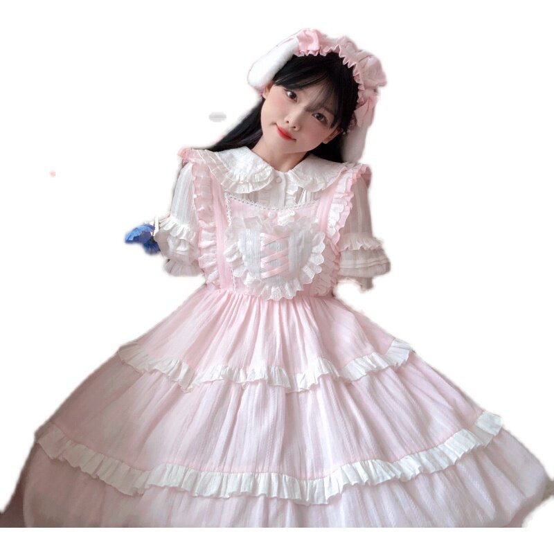 Kawaii Лолита принцесса мягкие милые японские однотонные слинги Jsk летние чаевечерние косплей костюмы платье