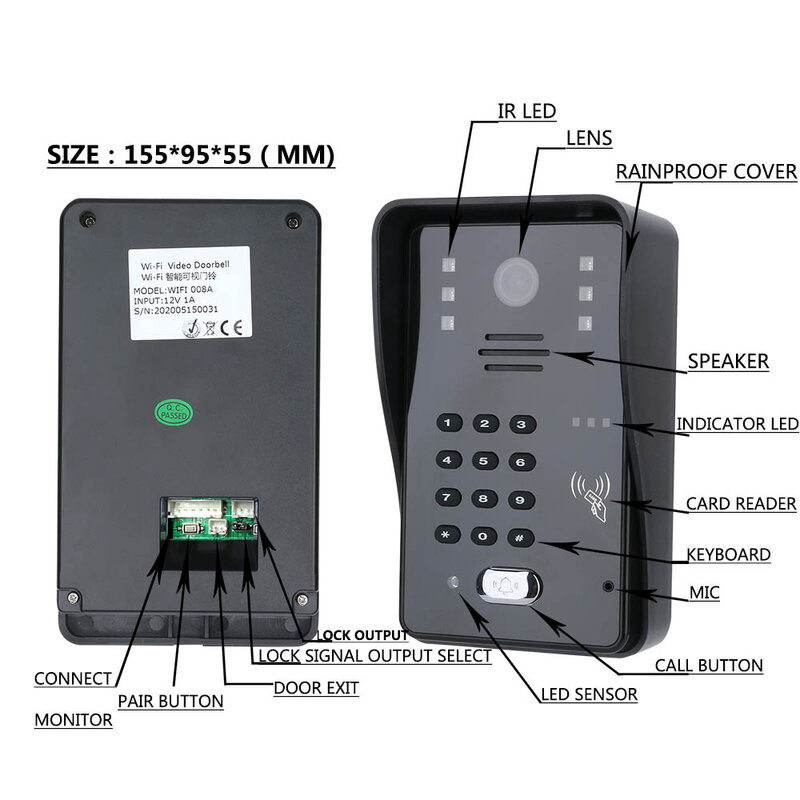 LCD Video Door Phone Intercom, Sistema de campainha, Elétrica Strike Lock, Controle Remoto Sem Fio, RFID, Controle de Acesso, 7"