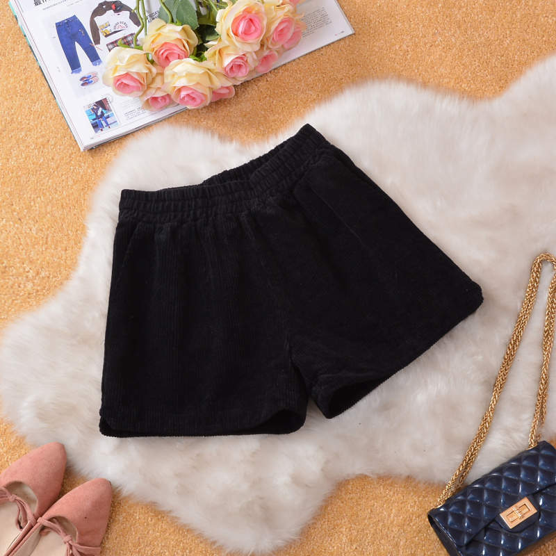 Sztruksowe szorty damskie jesienno-zimowe koreańskie mody Vintage Casual wysokiej talii luźne A-Line szerokie nogawki krótkie spodnie Femme C7946
