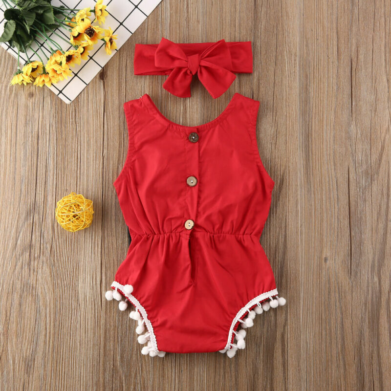 My 1st Christmas Infant Baby Girl Clothes Tassel Romper Jumpsuit Headband Outfit Xmas Clothing