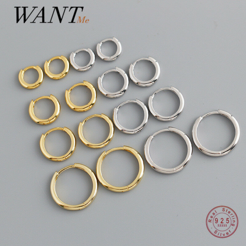 WANTME-pendientes de plata de ley 925 auténtica para mujer, aretes minimalistas bohemios con hebilla redonda para la oreja, estilo Punk, Rock, Unisex, accesorios de joyería