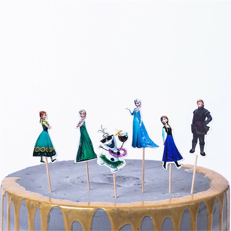 Selecciones de cupcakes con temática de princesa Elsa y Anna de Frozen, adornos de pastel de animales, insertos de cupcakes de dibujos animados, tarjeta, regalo de fiesta para niños, decoración de cumpleaños