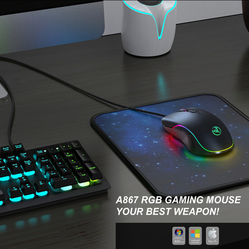 Przewodowa mysz do gier 7200DPI program makro rozdzielczości profesjonalna mysz dla gracza RGB przewodowa mysz optyczna na laptop