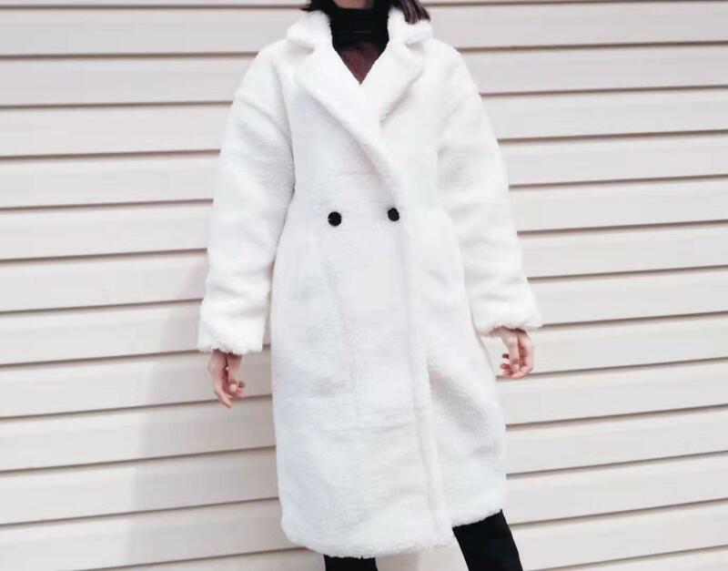 BBWM jesienno-zimowa damska luźna beżowa pluszowy płaszcz stylowa kobieca gruba ciepła kaszmirowa kurtka Casual Girls Streetwear