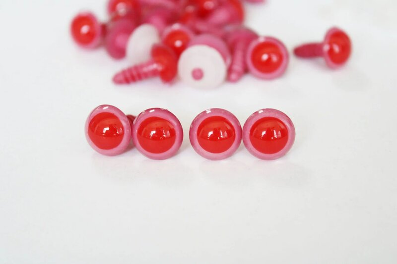 40 unids/lote --- 10mm, 12mm, 14mm, 16mm, 18mm, 20mm, 24mm, ojos redondos de seguridad rojo y rosa con arandela para muñeco de peluche de marionetas diy