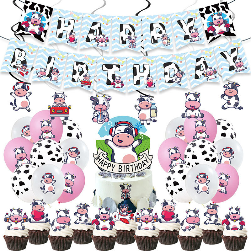Farm Animals Balloon Theme Party Decorations Balloon Cartoon Cow Disposable Tableware Set Baby Shower Party Supplies Balloon