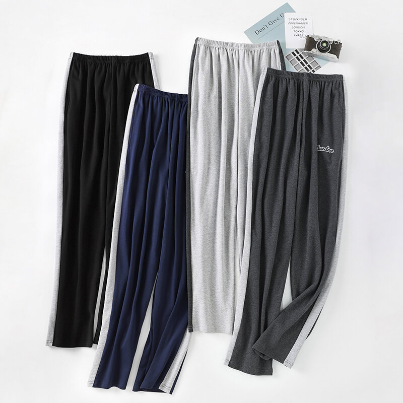 Pijamas de algodón para hombre, pantalones largos de estilo japonés, cintura elástica simple, informales, talla grande 5XL, color puro, para dormir en casa