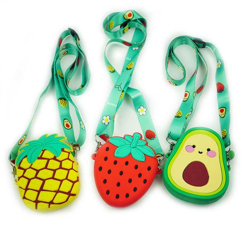 Silicone Avocado Strawberry Crossbody Coin Bag Kid Toddler Children Shoulder Handbag Adjustable Strap Holiday Travel Pocket Pack
