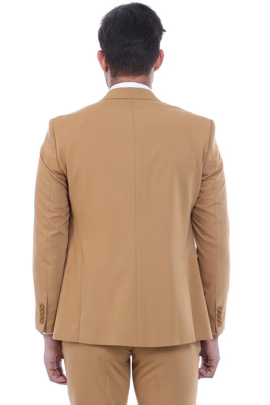 Nowy Camel garnitury męskie tkanina wysokiej jakości 3 sztuka zwykły garnitur wycięcie klapy stałe smokingi Groomsmen na ślub (marynarka + kamizelka + spodnie)