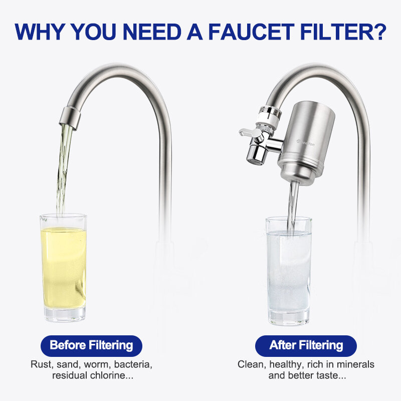 Wheelton Stainless Steel Kitchen Tap Filter Water Purifier Faucet Composite Activated Carbon Household Drinking Filtration Home