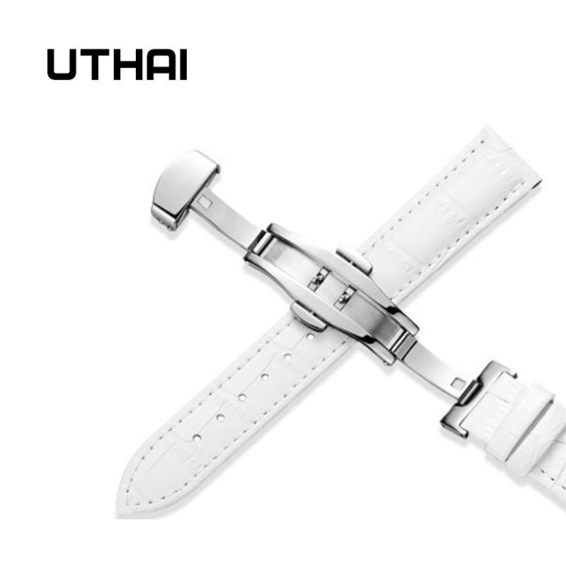 UTHAI Z09 정품 가죽 시계 스트랩 20MM 22MM 스테인레스 스틸 나비 버클 스마트 시계 유니버설 스트랩 12-24MM 시계 밴드