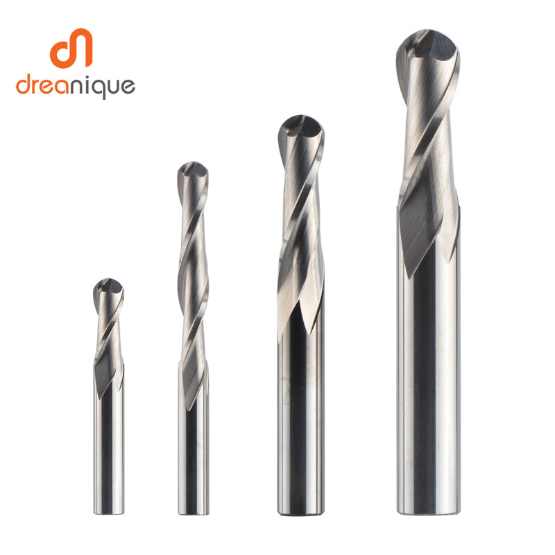 Dreanique-Fresa de extremo de bola de carburo, 2 flautas, R0.5-R4.0, para madera y aluminio, CNC W2B, 1 unidad
