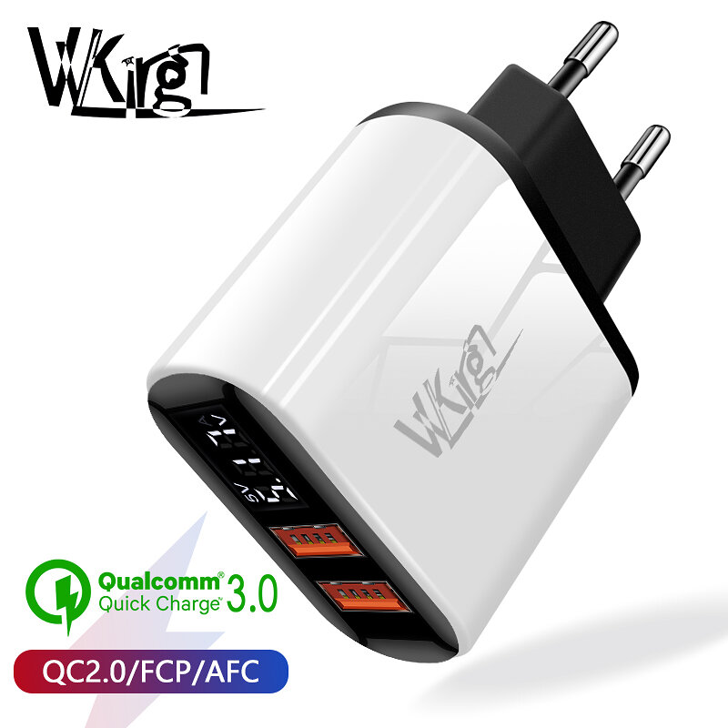 VVKing 18W Charge rapide 3.0 chargeur rapide HD affichage intelligent prise ue pour iPhone X Samsung Xiaomi Huawei 2 USB QC3.0 chargeur adaptateur