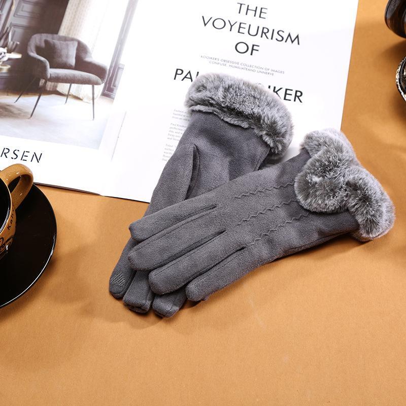 Neue Mode U-Förmigen Pelz Mund Fünf-Finger Handschuhe Damen Herbst und Winter Warme Handschuhe Outdoor Reiten Warme handschuhe