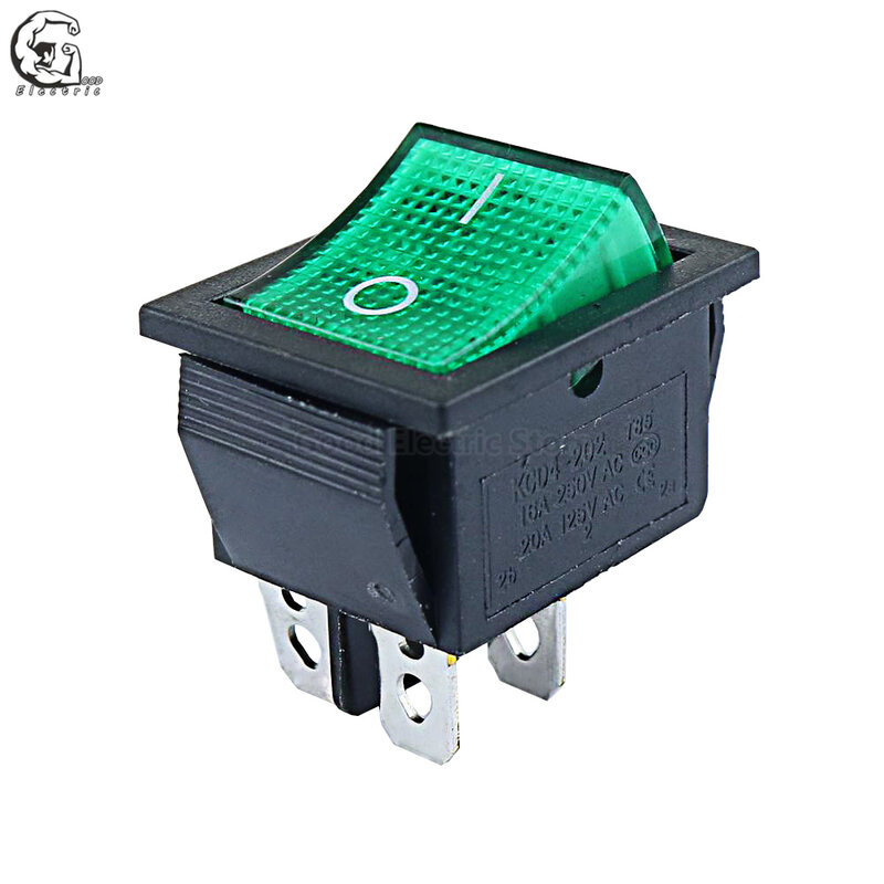 1PCS KCD4-202 boat rocker switch power switch 2Position 4 Pins/6 Pins with light 31x25mm 20A 125VAC 16A 250VAC light switch