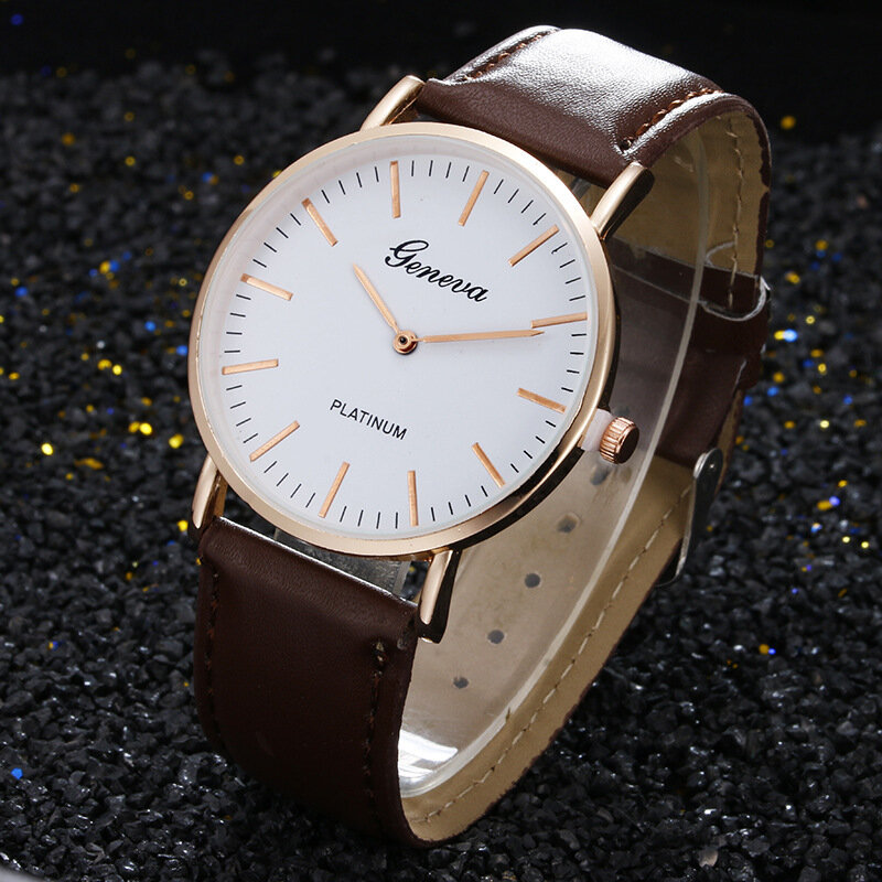 Relógio quartzo casual elegante para mulheres e homens, relógio de cinto com mostrador estilo simples, relógio fino de negócios