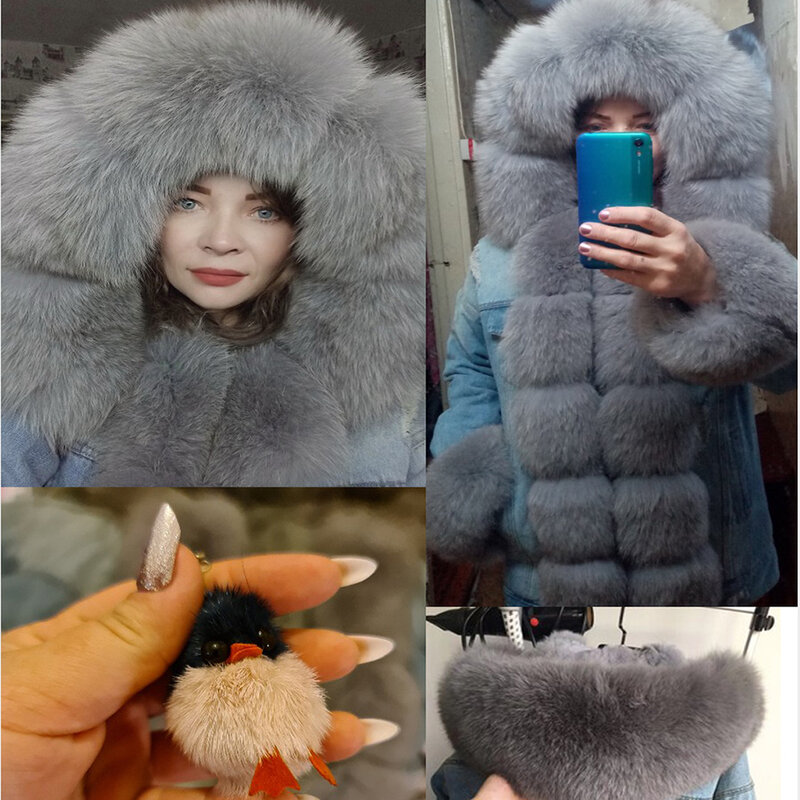Casaco de couro de raposa, casaco feminino com gola de pele grande e solta, jaqueta de couro 2020 natural com pelo de raposa