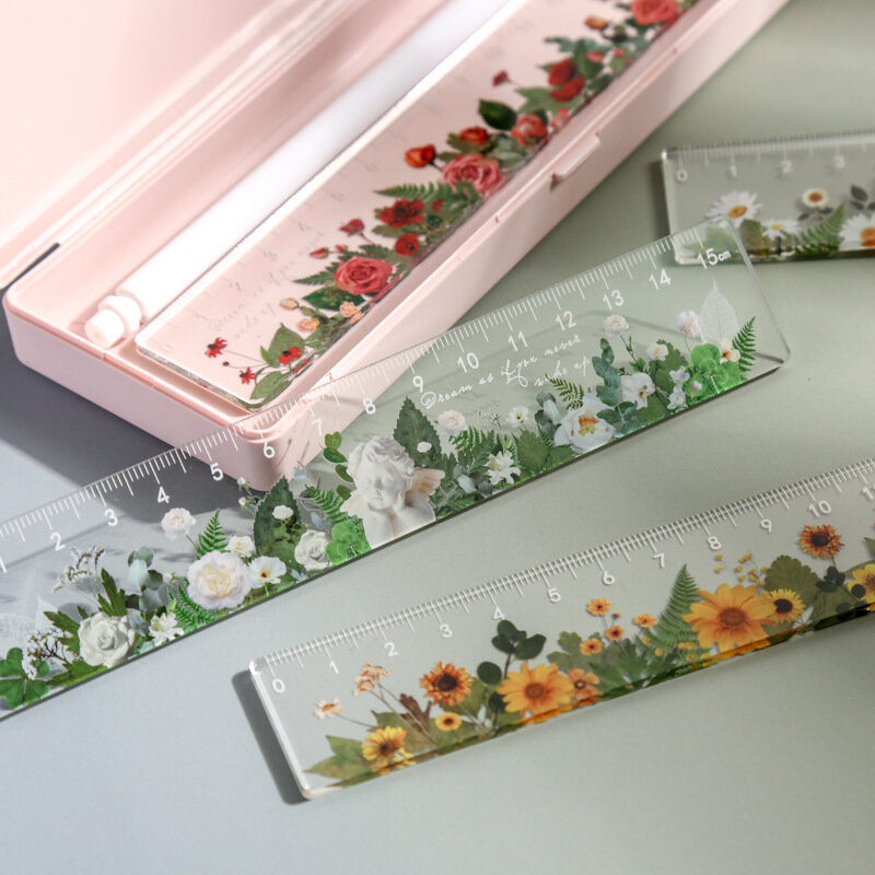 15cm Daisy rose Ruler Multifunction Diy Drawing Tools Student flower Rulers Double-duty School Office Supplies Escolar
