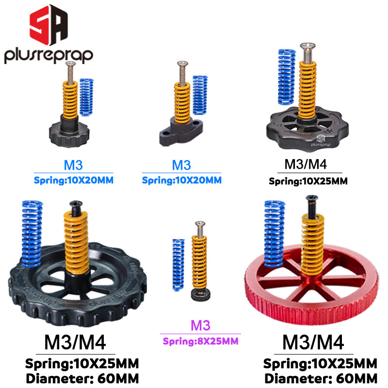 Parafusos para Nivelamento de Cama de Calor, Nivelamento Spring Knob Parts Impressoras 3D, Print Platform Calibration Accessories, M3, M4, 4Pcs
