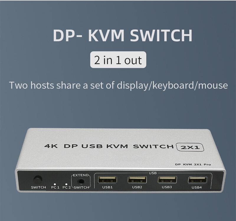 듀얼 포트 8K 디스플레이 포트 KVM 스위치, USB 디스플레이 포트, KVM 144Hz DP 스위처, 4KX2K/60Hz, 2K/144Hz 디스플레이 포트, 2 in 1 out KVM USB
