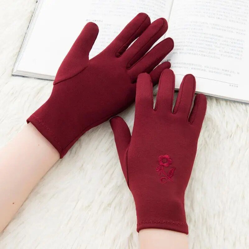 Fleece Embroidered Gloves Women's Winter Warmth, Fleece Embroidery and Fleece Thickening Cycling Winter Gloves