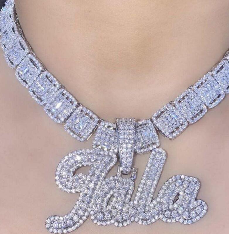 TBTK Custom Name Necklace Brush Script Bubble Letter Iced Out Two Tone CZ Name Plate Pendant Tennis Chain Hiphop Jewelry