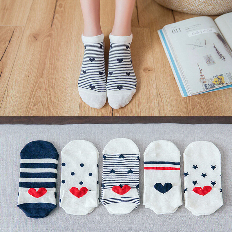 5pairs / Lot Female Summer Korean Low Cut Socks Cute Cartoon Harajuku Cat Bear Rabbit Animal Funny Ankle Invisible Cotton Socks