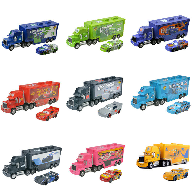 Brand New 2 Stks/set Disney Pixar Cars 3 Lightning Mcqueen Mack Oom Truck Collectie 1:55 Diecast Model Auto Speelgoed Voor jongens Gift