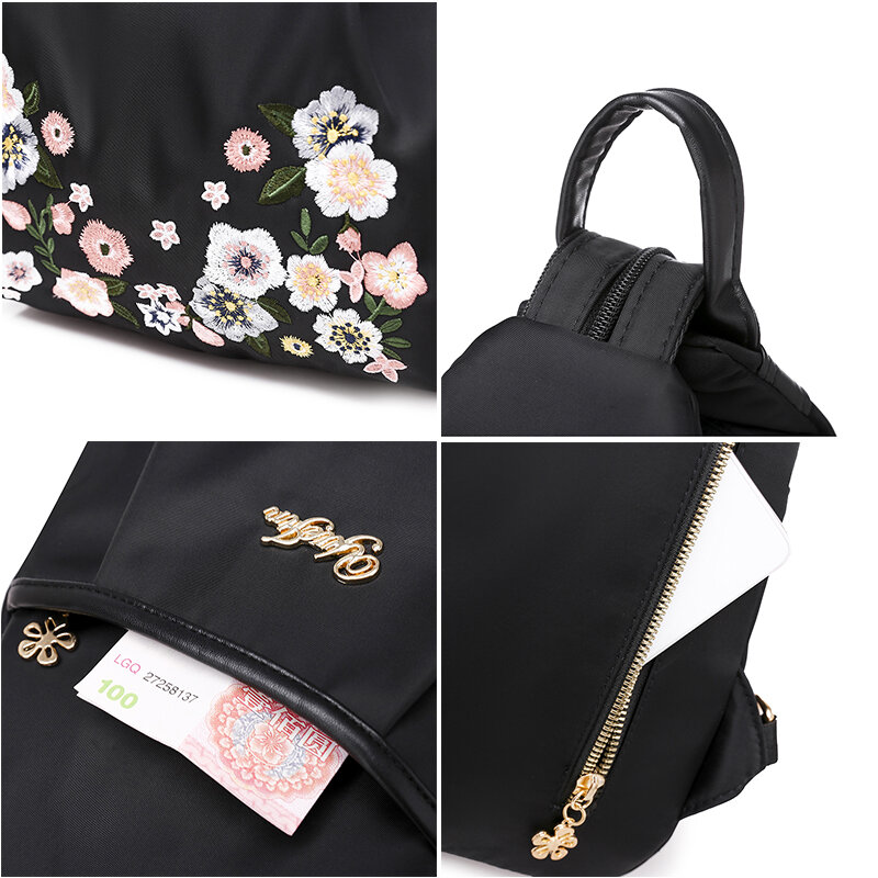 Mochila informal Oxford con personalidad para mujer, bolso de hombro antirrobo, bolso escolar con bordado de flores para niñas adolescentes, paquete de pecho lindo
