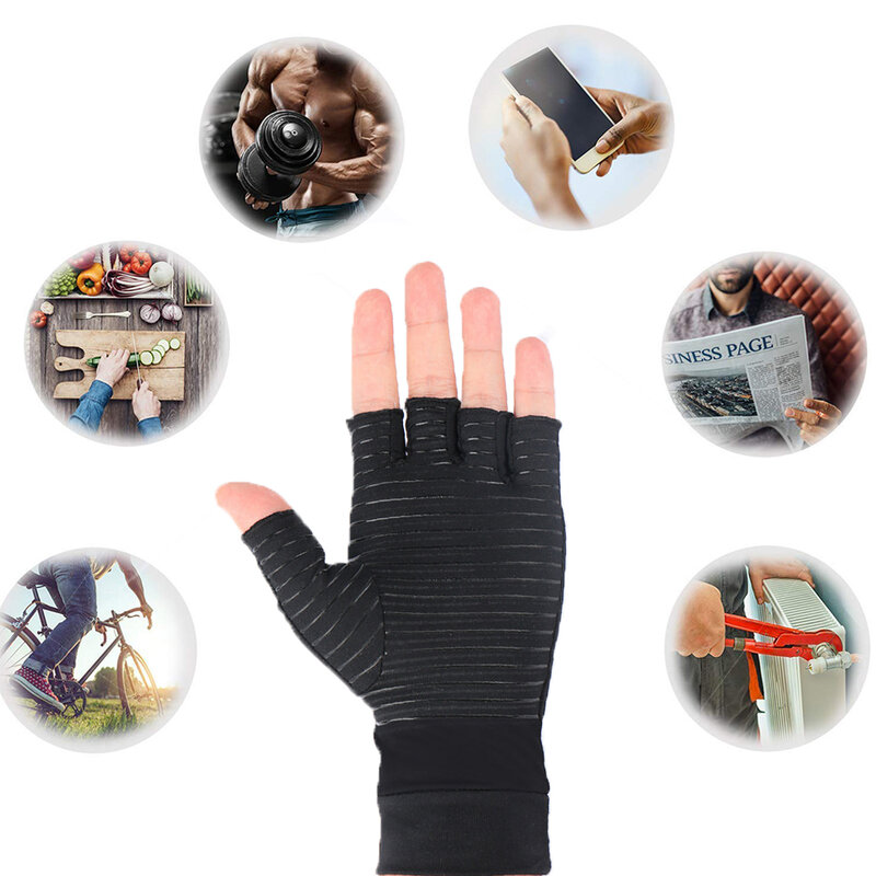 Aptoco Compression Arthritis Gloves Women Men Joint Pain Relief Half Finger Brace Therapy Wrist Support Anti-slip Therapy Gloves