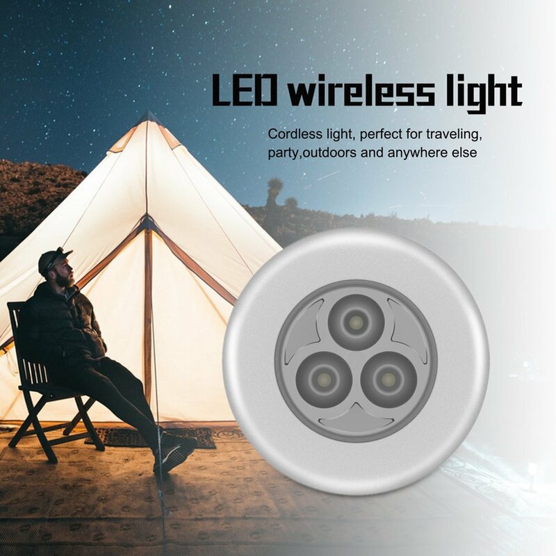 3 LEDs Touch Lamp Mini ABS Cordless Stick-On Flat Surface Night Light Stairs Hallways Closets Countertops Outdoor Home LED Lamp