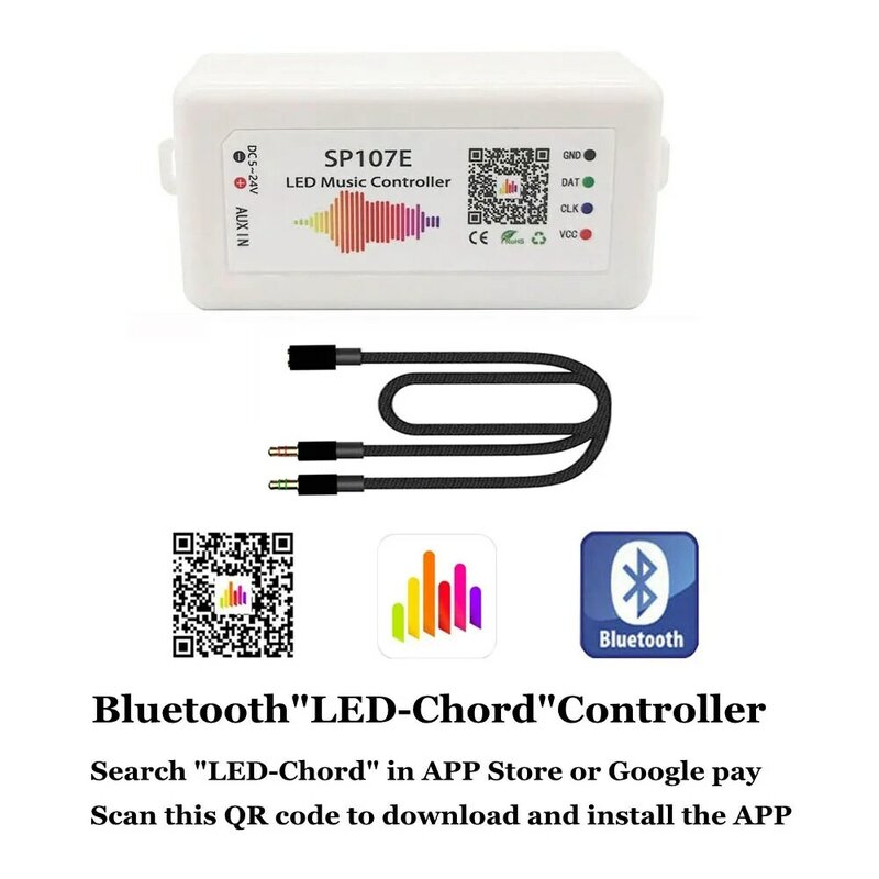 SP107E Controller musicale Led Bluetooth tramite APP per telefono per WS2812b WS2811 WS2815 SK6812 RGBW LED Strip Light SP002E USB Remote
