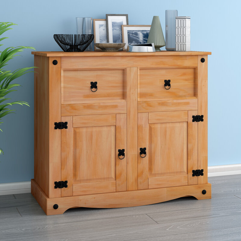 Panana High Quality Living Room Sideboard 2 Doors 2 Drawers Solid Pine wood Bedroom TV stand 91x42x80cm Fast Delivery