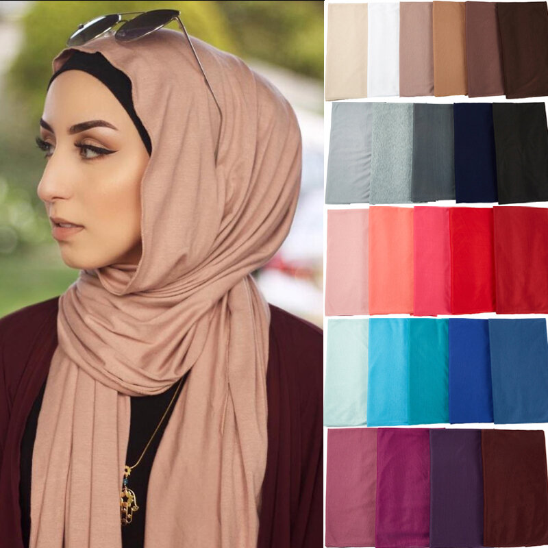 Modny modalny bawełniany Jersey hidżab szalik kobiety islamski afryka szale chustka z pałąkiem na głowę muzułmański zwykły miękki Turban głowy okłady