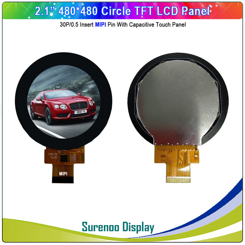 Tela do monitor do módulo do LCD do círculo redondo, painel de toque capacitivo, SPI, RGB, MIPI, FT3267, I2C, 2.1 ", 480x480