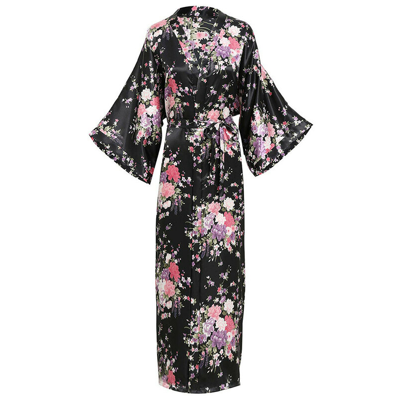 Plus Size Bruid Bruidsmeisje Dressing Gown Rayon Dame Lange Gewaad Afdrukken Bloem Kimono Badjas Casual Nachtkleding Satijn Thuis Kleding