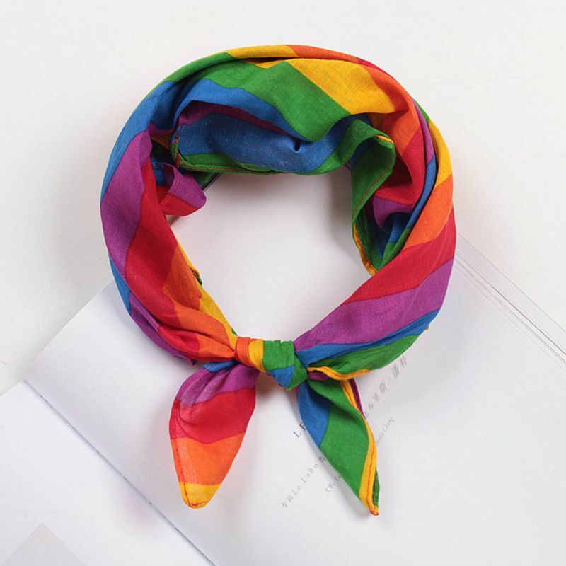 Бандана унисекс, хлопковый квадратный Карманный шарф в цветную семию полосок, 55 х55 см, бандана для гомосексуалистов, галстук на запястье