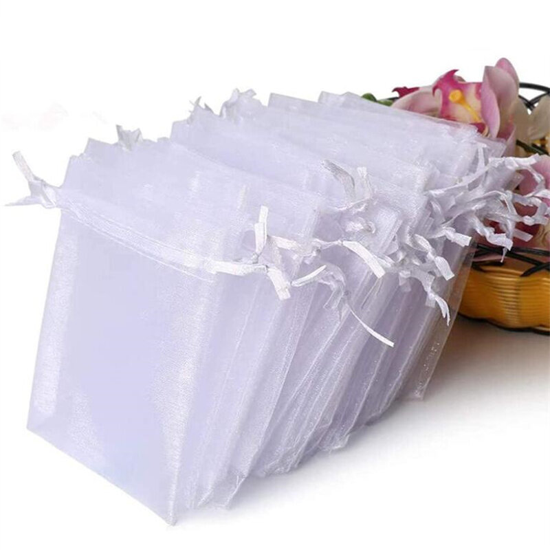 Bolsa de Organza para embalaje de joyas, bolsitas dibujables para dulces, bodas, fiestas, 50 unidades